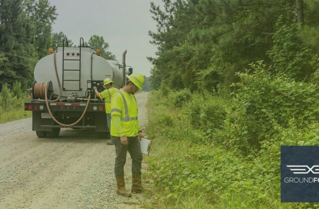 A vegetation management contractor crew conducting a pre-treatment site assessment along a commercial right-of-way in Georgia.